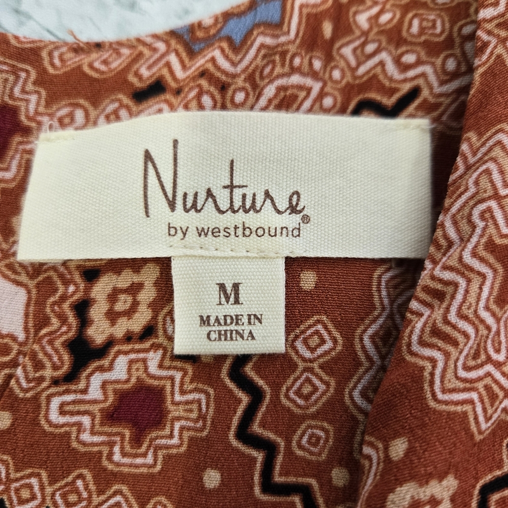 Nurture Paisley Midi Dress Medium Boho Rust Terracotta Elastic Waist V Hem - Picture 9 of 10